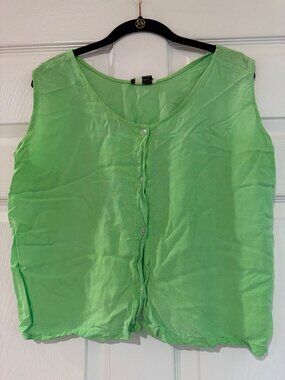 Maui Toms Green Sleeveless Button-Down Rayon Top XL Made In Thailand